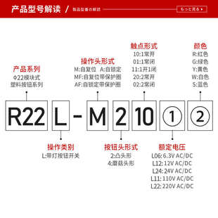 带灯按钮开关24V/220V/12V按压式自复位自锁电源启动带LED指示灯