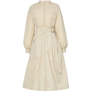 2025冬季新款时尚优雅灯笼袖设计感收腰杏色中长款白鸭绒羽绒服女