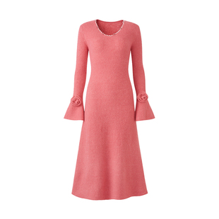 雅乔【蜜桃生香】冬装慵懒风纯欲毛衣裙含羊毛喇叭袖针织连衣裙
