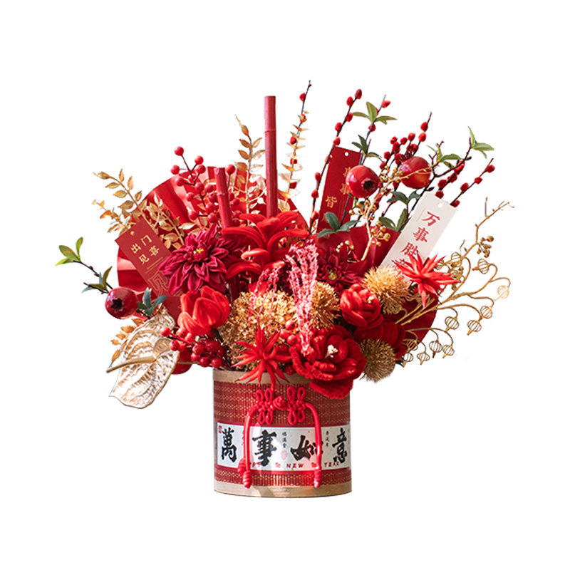 中式正红年宵花抱抱桶