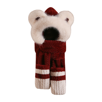 可爱小熊帽子围巾一体毛绒护耳帽