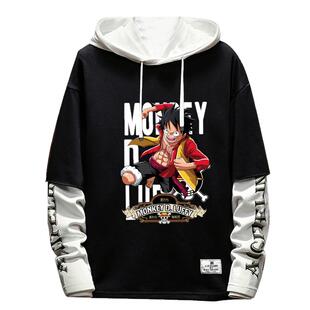 海贼王衣服春秋动漫周边假两件长袖路飞艾斯罗连帽衫男套头卫衣潮