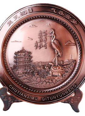 铜盘黄鹤楼桌面摆件家皇玉金属