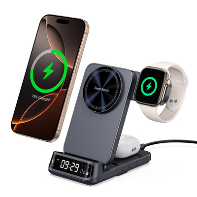 苹果三合一磁吸无线充曲屏时钟版