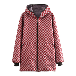 时尚短款格子加绒罩衣秋冬保暖双拉链长袖上班外穿工作服男女同款