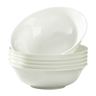 纯白骨瓷6/7/8寸斗碗沙拉碗家用碗盛菜碗汤碗面碗可微波大号餐具