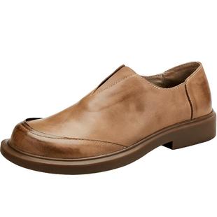 男鞋秋季牛皮大头鞋时尚百搭套脚一脚蹬商务鞋青年软底休闲皮鞋潮