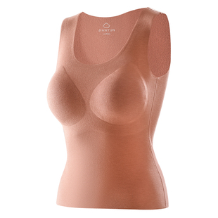 简云蚕丝德绒保暖背心女带胸垫免穿文胸内衣羊毛加绒吊带上衣冬季