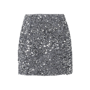 DPLAY【惠品】灰色亮片半身裙女闪亮半裙短裙裙子弹力包臀裙A字裙