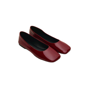 PrettyRiver法式复古红色单鞋女平底鞋浅口鞋软底胎牛皮芭蕾舞鞋