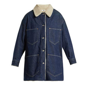 袁泉同款羊羔毛牛仔外套女秋冬中长款2025新款宽松加绒加厚上衣潮