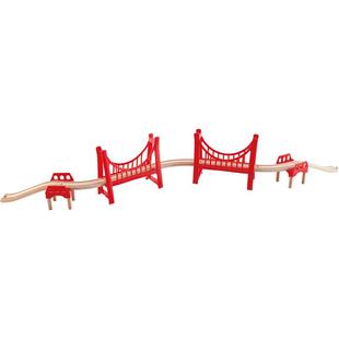 Hape火车轨道配件宏伟双吊桥3-6岁儿童益智玩具宝宝轨道配件模型