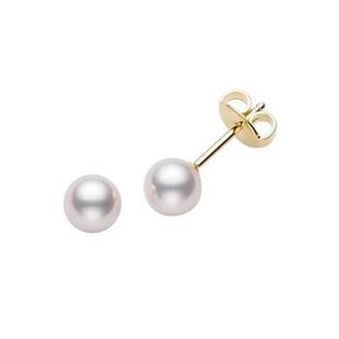 特价 蓝灰mini日本akoya海水正圆4.5mm真多麻 珍珠18k金耳钉