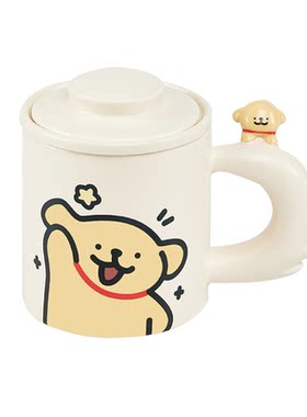 言仓线条小狗陶瓷泡茶杯过滤茶水分离水杯办公室马克杯生日礼物