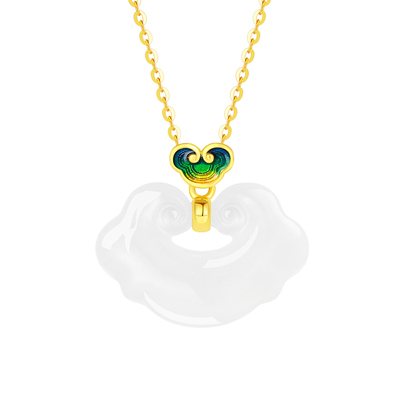 周大生黄金和田玉吊坠女足金项链