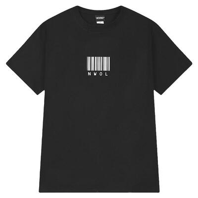 ins潮牌纯棉情侣短袖T恤oversize男女中长款印花条形码印花bf风