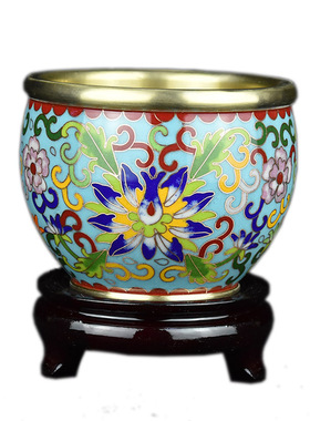 北京景泰蓝铜胎铸胎厚铜烟缸摆件