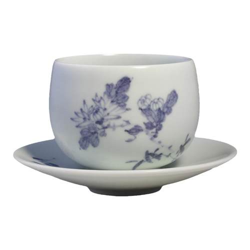 台湾省陶艺名家蔡晓芳先生晓芳窑珠光青花手绘菊纹圆融杯高端茶杯_虎窝淘