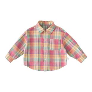INSbobo男童衬衫春季2026春装新款小童格子上衣女童外套网红时髦