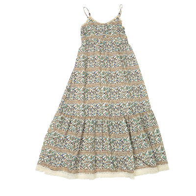 oo&vv设计感彩珠吊带连衣裙女2025夏新款法式气质修身碎花流苏边