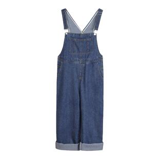 深蓝色宽松显瘦减龄网红牛仔背带裤女2026新款大码胖mm连体长裤子