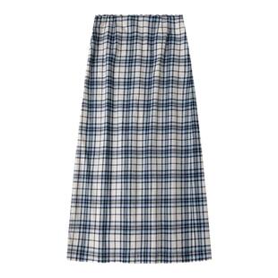 CycleDocument复古纯棉磨毛直筒格纹半身裙女高腰显瘦开叉A字长裙