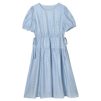 时尚侧边抽绳中长连衣裙