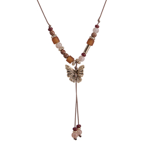 SUMIYAKI 复古美式雅丹风串珠蝴蝶项链抽拉锁骨链