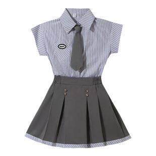 女童jk制服套装夏季裙子2026新款儿童学院风百褶裙女孩洋气连衣裙