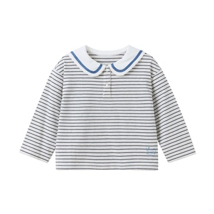 【新品】papa爬爬春季宝宝T恤男女宝纯棉海军风可爱休闲条纹上衣