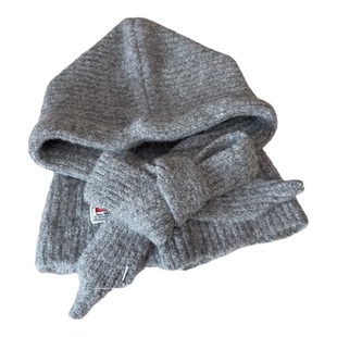 巴拉克法拉针织围巾帽一体女秋冬加厚保暖护颈连帽围脖毛线帽子潮