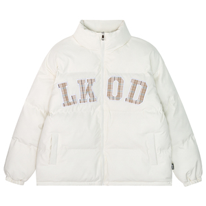 LKSTORE LKOD2023秋冬新款格子贴布加厚棉服男女同款棉衣外套潮牌