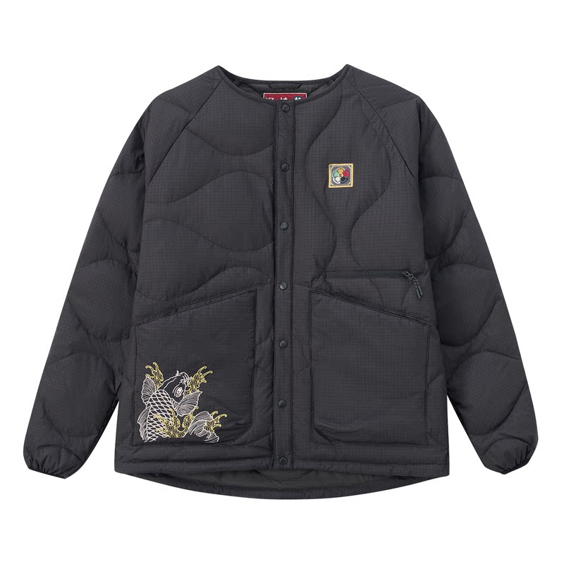 ONIARAI/鬼洗25秋冬泥棒蓝鲤鱼刺绣葫芦线内胆式羽绒服男 N340245