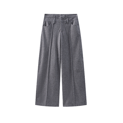 秋新双腰直筒毛呢休闲长西裤