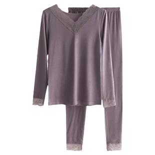 蕾丝花边秋衣秋裤女士春秋季莫代尔弹力性感打底修身保暖内衣套装