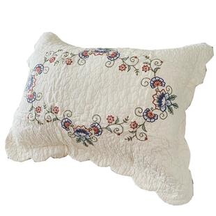 纯棉绣花枕套欧式绗缝夹棉全棉补花枕头套外贸白色绗缝枕头套轻奢