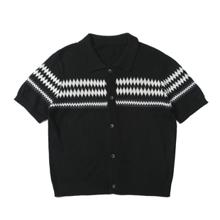 SoleMass Jacquard wool 费尔岛提花翻领宽松羊毛开衫纽扣短袖