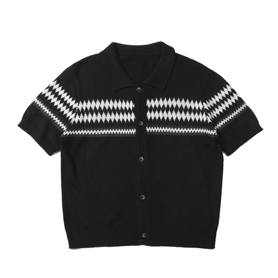 SoleMass Jacquard wool 费尔岛提花翻领宽松羊毛开衫纽扣短袖