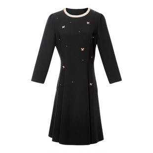 珂莱蒂尔Koradior商场同款2026春季新款钉珠钻小黑裙女