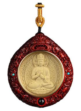 紫檀木生肖守护神挂坠本命佛吊坠千手观音属鼠高档礼物木雕件男女