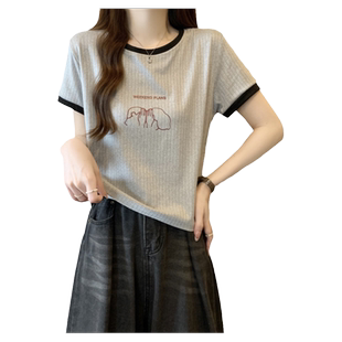 夏季2026新款短款短袖T恤女韩版显瘦修身打底小衫内搭半袖上衣服