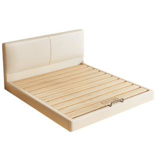 薄床头齐边床奶油风主卧齐边双人大床榫卯结构全实木床静音悬浮床