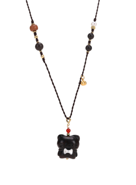 珞石黑檀小猫合香珠编织毛衣链女