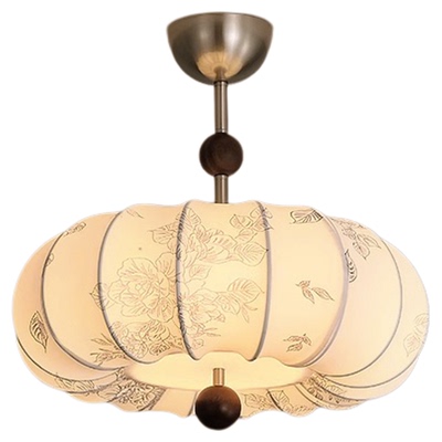 南洋中古繁花卧室吸顶灯花纹布艺法式复古风艺术书房吸吊灯