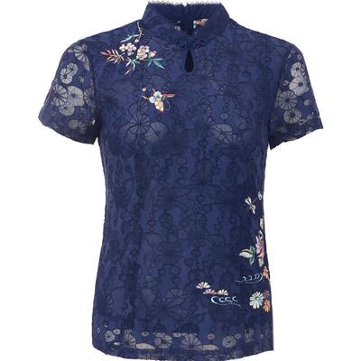 渔女装衬衣2024年新款女蕾丝镂空绣花复古新中式短袖上衣FGGA2263