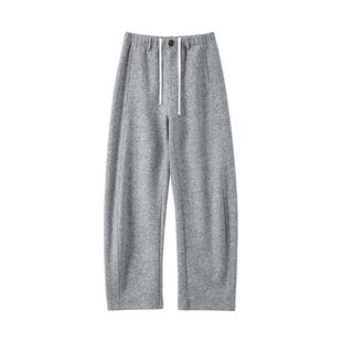 YANGLE_羊毛休闲裤女2025年冬季新款韩系慵懒加厚卫裤灰色弯刀裤