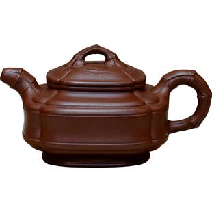 宜兴紫砂壶高工严伟纯全手工四方竹鼓筋纹器原矿云根紫泥/天青泥