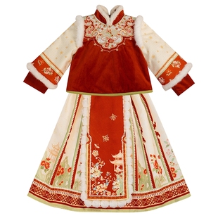 汉服女童冬装2026新款中国风喜庆唐装女孩新年红色儿童过年拜年服