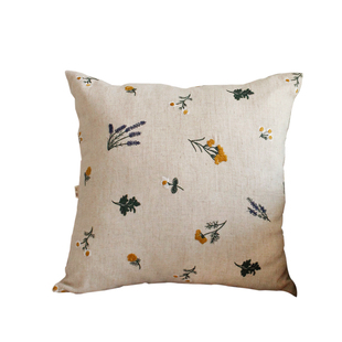 刺绣侘寂风抱枕亚麻轻奢沙发腰靠垫小雏菊床头靠枕日式民宿抱枕套