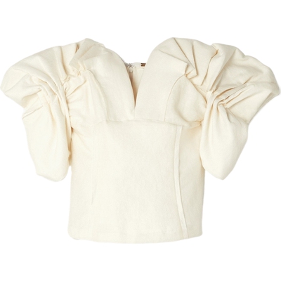 【折扣】Cult Gaia 女缩褶梭织羊毛混纺紧身胸衣式上衣